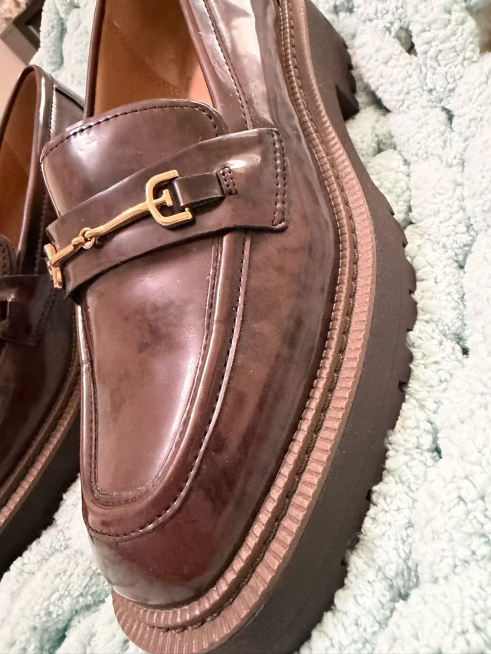 Sam Edelman Brown Patent Leather Lug Sole Loafers - Picture 10 of 17